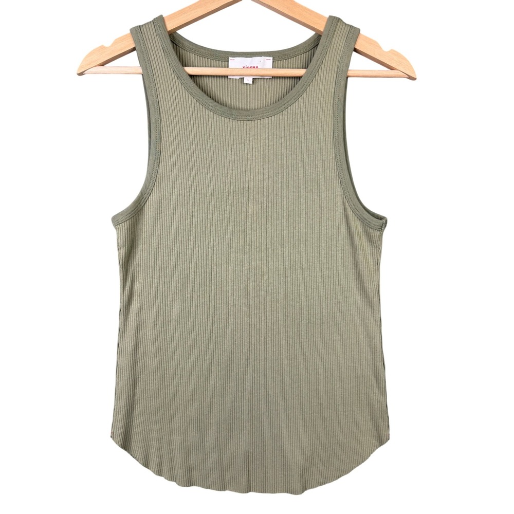 Xirena Jace Ribbed Tank Top Olive Green Cotton Blend Sleeveless Crew Neck L